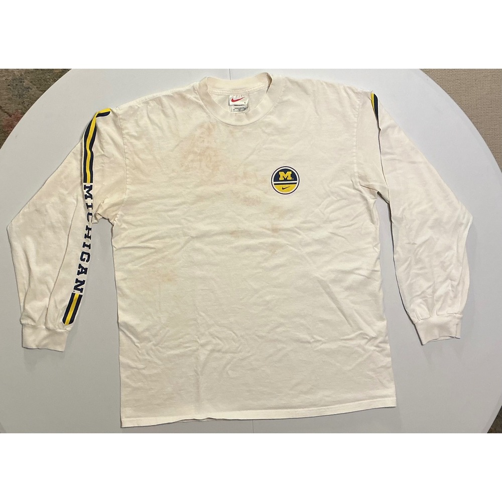 VTG Y2K Nike Michigan Wolverines Long Sleeve T-Shirt Mens L White 90s Grunge